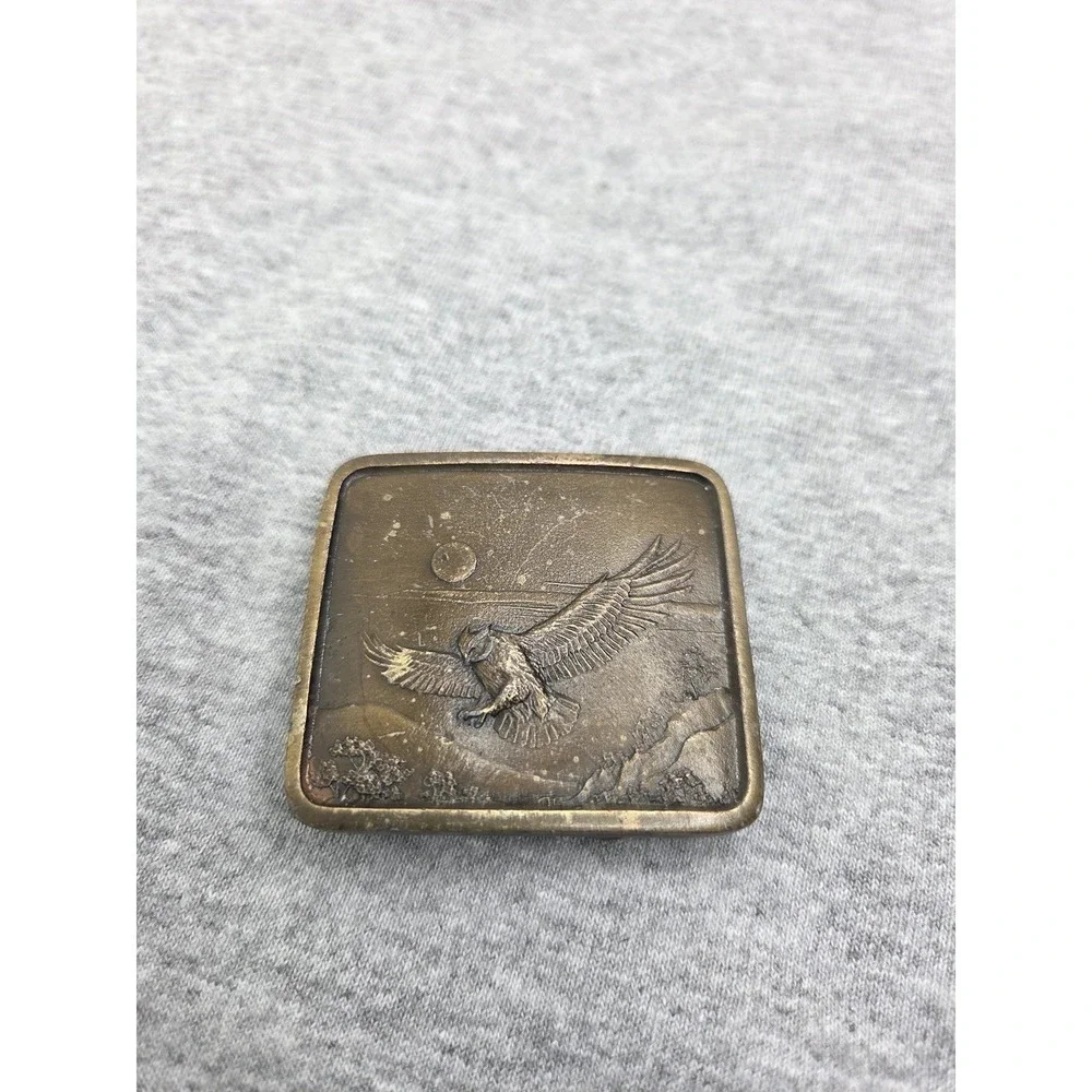 Vintage 1977 Solid Brass Great Horned Owl Moon Belt Buckle Indiana Metal Craft